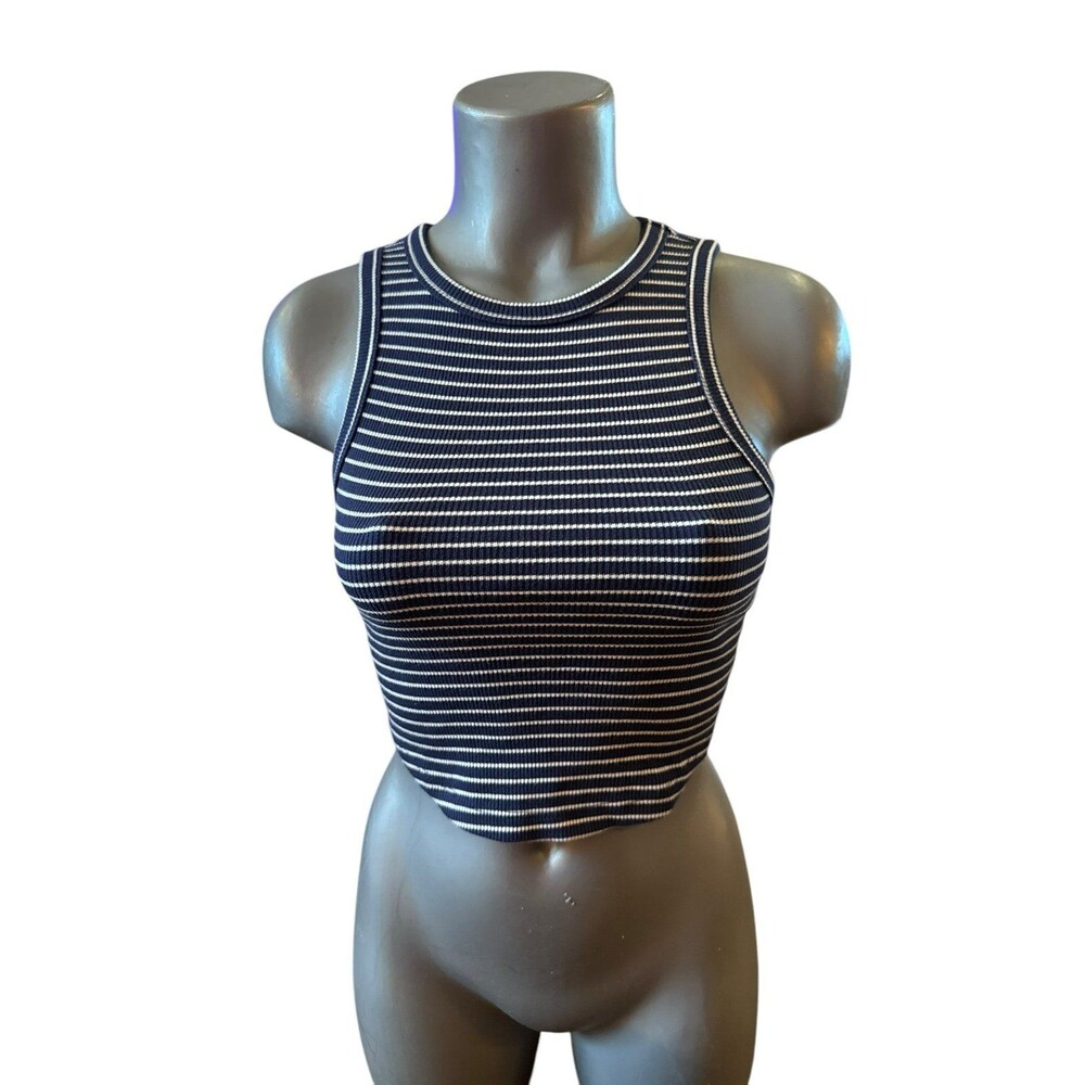 American Eagle, Aerie navy blue striped high neck sleeveless Tank Top XS - Picture 1 of 3